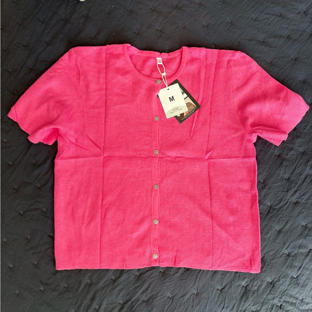 NWT Vibrant Pink Lightweight Cardigan, Short Sleeve